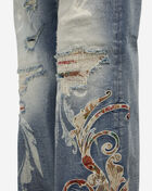 Wide Leg Distressed Tapestry Denim Jeans