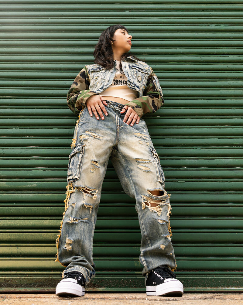 Smoke Rise High-Rise Denim Camo Pants AP24102SN-FLO Camo 4