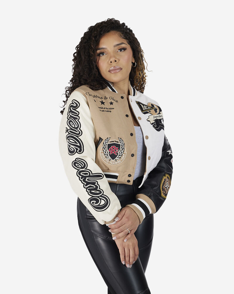 Shop Smoke Rise Fearless Varsity Jacket AJ23901SNSAN beige SNIPES USA