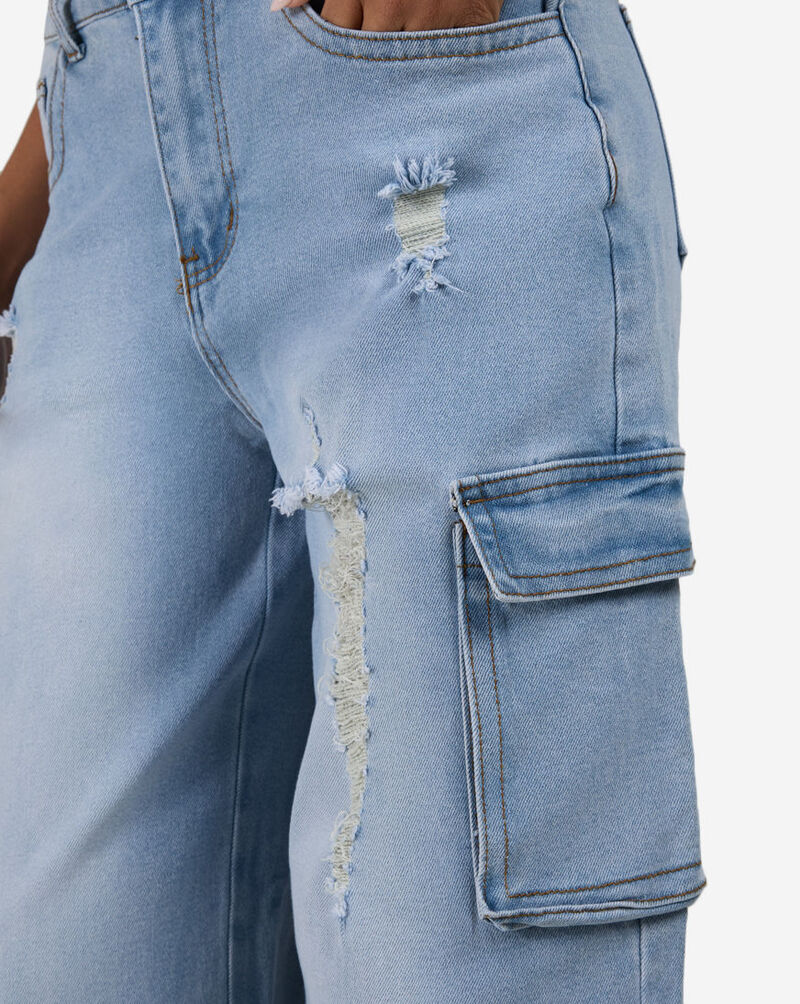 American Bazi 3Pkt Cargo Distressed Denim Jeans RJH-10889 Blue 3