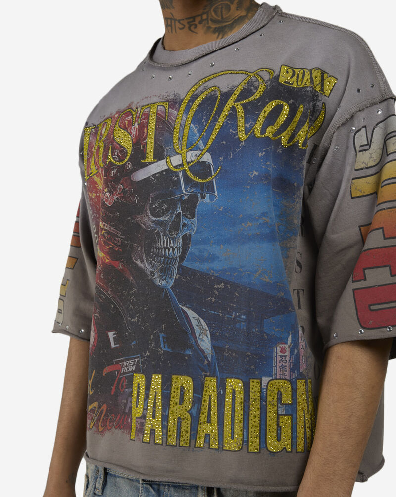 First Row Beyond Skeleton Mini Terry Cropped Tee FRM1046S-GRY Grey 3