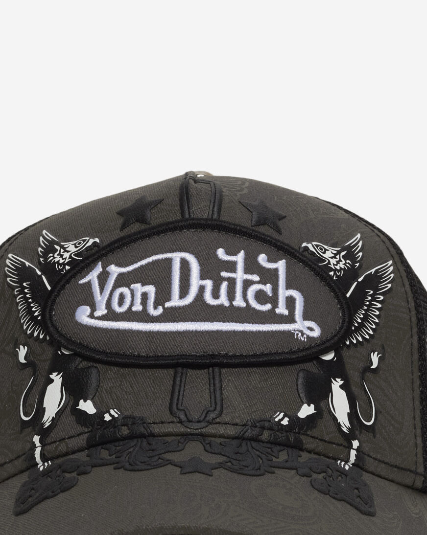Von Dutch × darcsport コラボ　グレー ダメージキャップ Von Dutch ボンダッチ ロゴ 帽子 メッシュキャップ グレー (Von Dutch