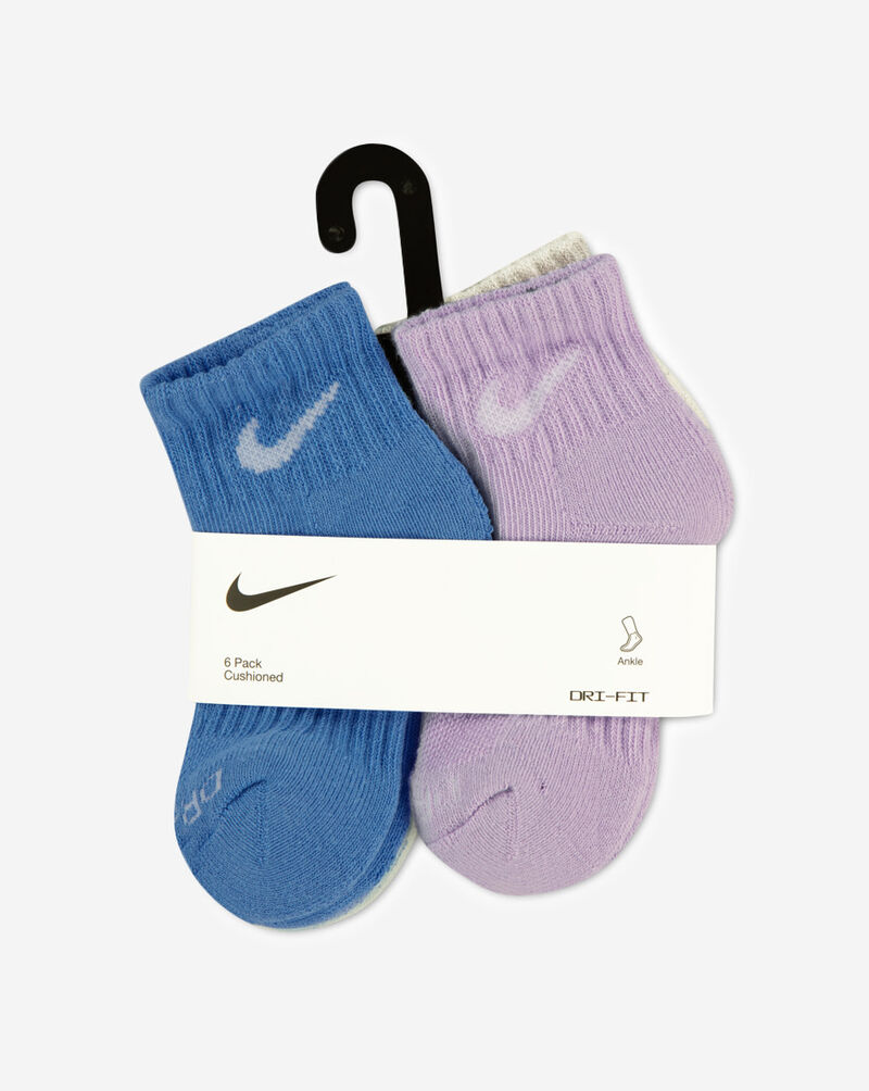 Nike Little Kids' Dri-FIT Performance Basics 6Pk Quarter Socks UN0018-UAV Multi 3