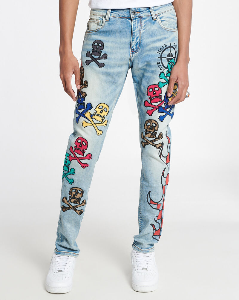 Crysp Denim Skull Patch Jeans DEC010-IND Blue 1