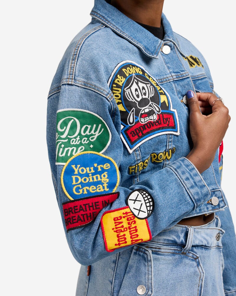 First Row Denim Varsity Crop Jacket FRLJ2061CRS Blue 3