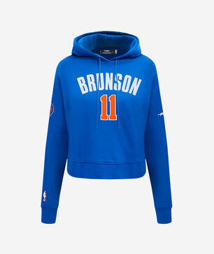 New York Knicks Jalen Brunson #11 Classic Player Name and Number Cropped Pullover Hoodie