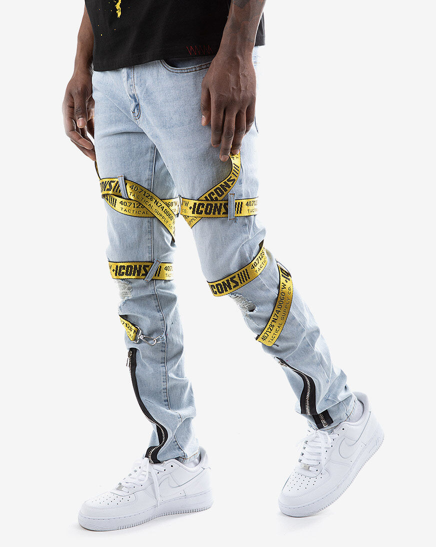 Eternity Yellow Straps Denim Pants Mens 