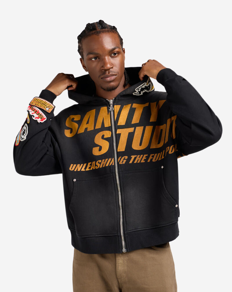 Decibel Patch Work Fleece Hoodie  DECKT127-BLK Black 1