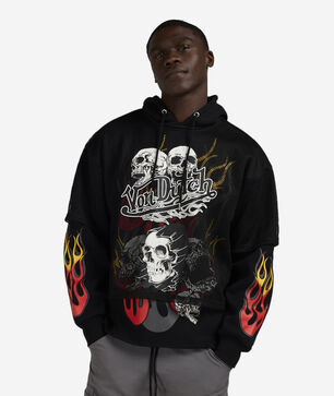 Flame Print Mesh 2-Fer Hoodie