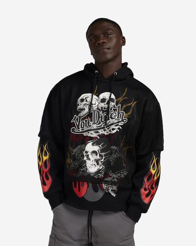 Flame Print Mesh 2-Fer Hoodie