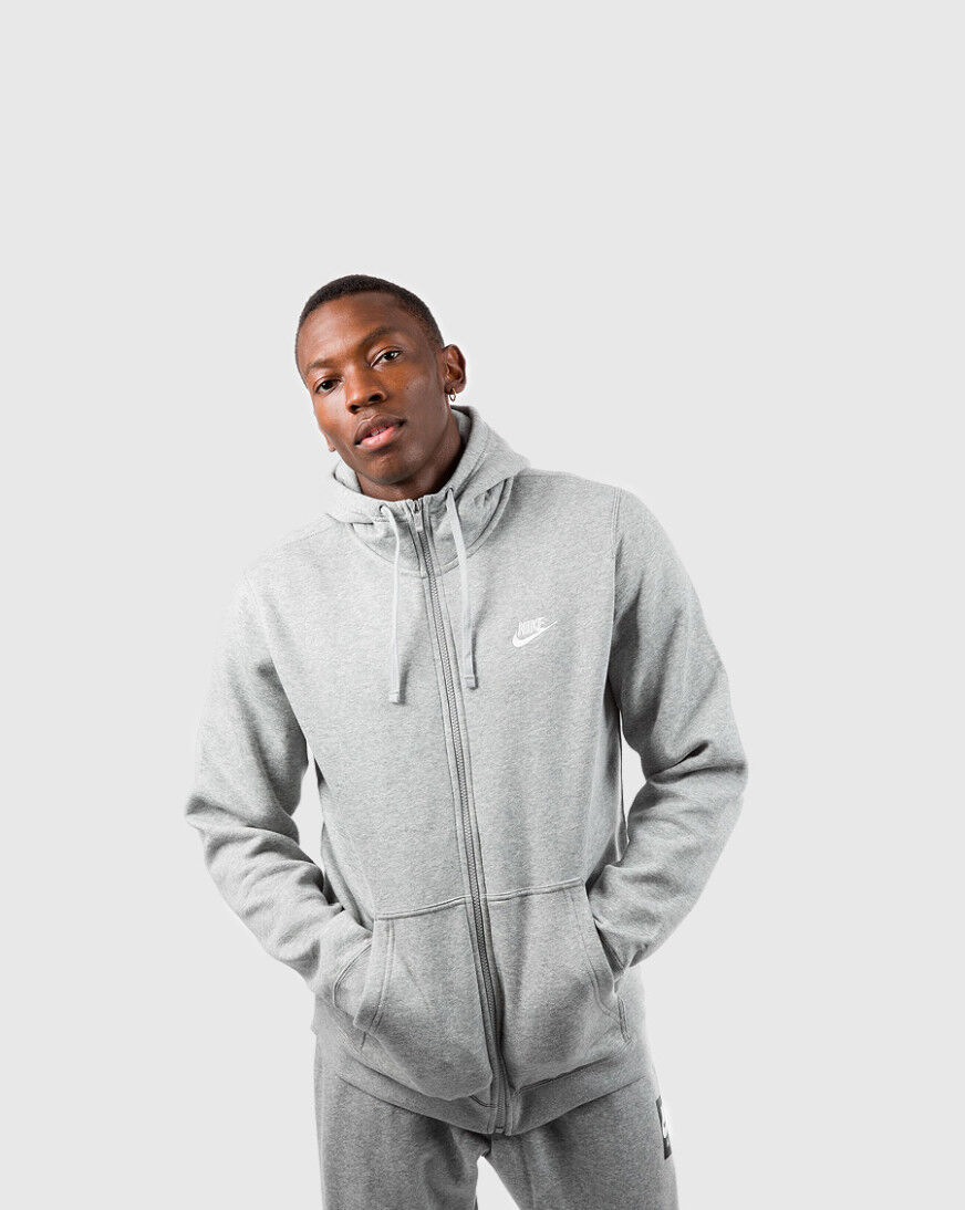 nike club fleece full zip hoodie grey