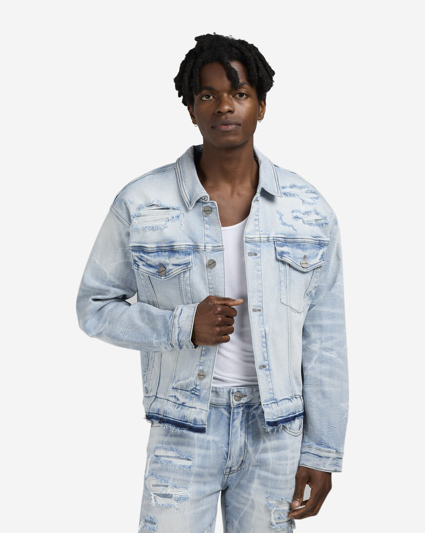 Shop Smoke Rise Cropped Basic Denim Jacket JJ25504SNZ-BLU blue