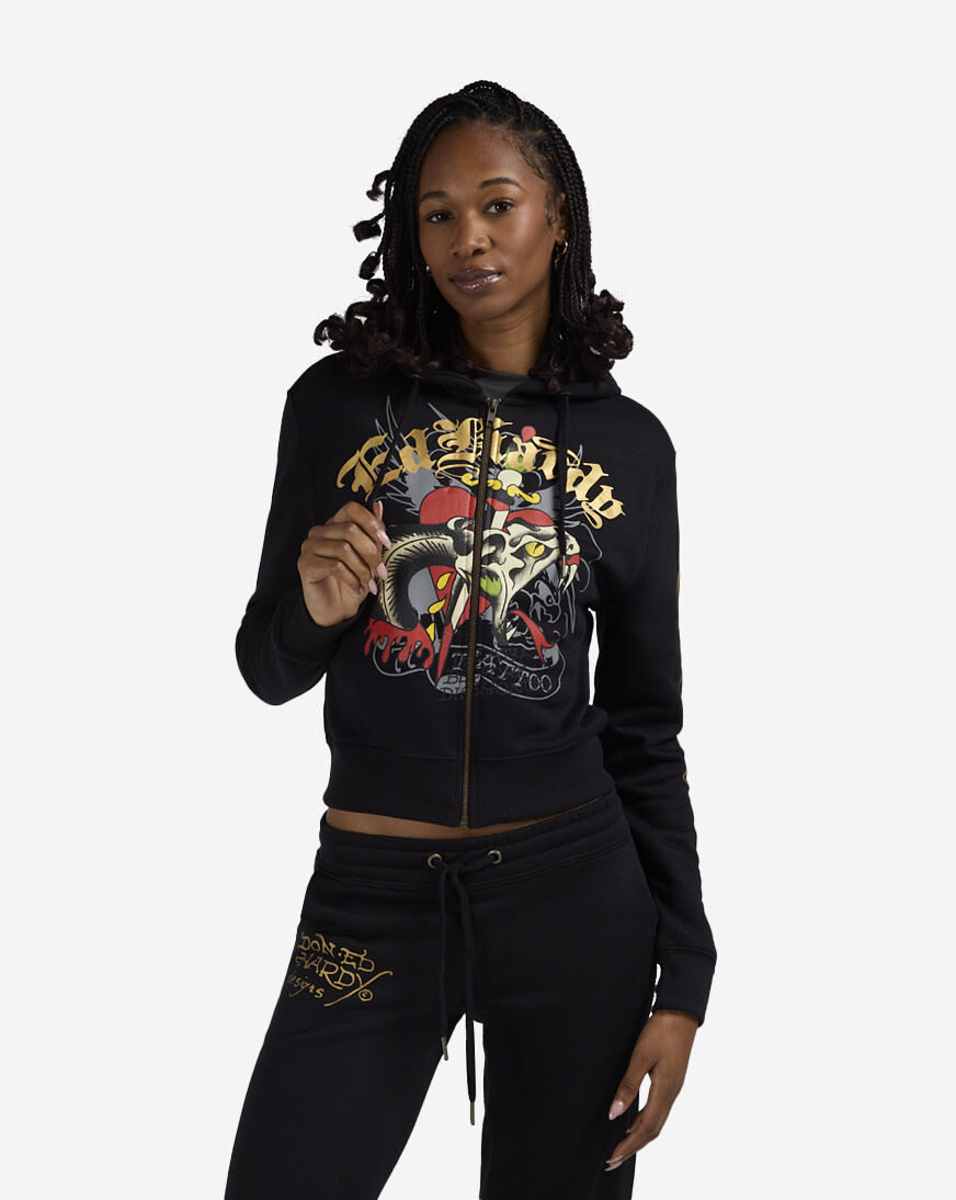 Shop Ed Hardy Heart Snake Fleece Hoodie EHW1502-2 black | SNIPES USA