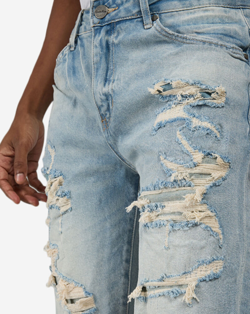 Smoke Rise Distressed Rip and Repair Denim Shorts JS21121SNZ-ESS Blue 3