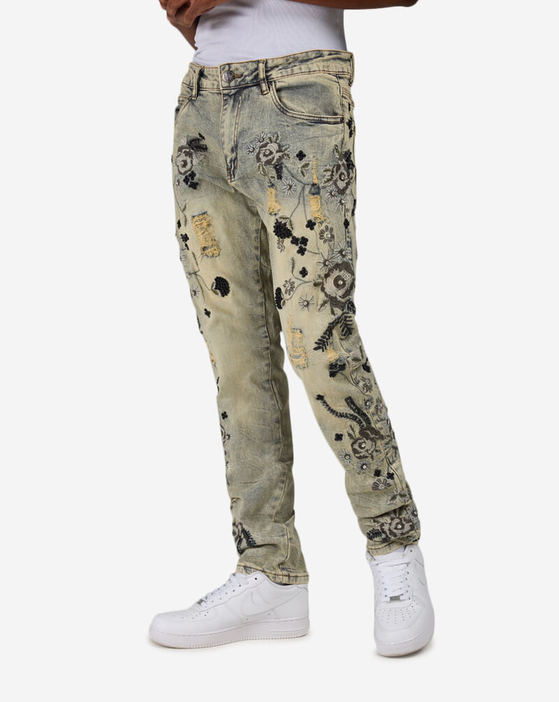 WAIMEA Embroidery Floral Print Stacked Jean M8730D-VIN Blue 1