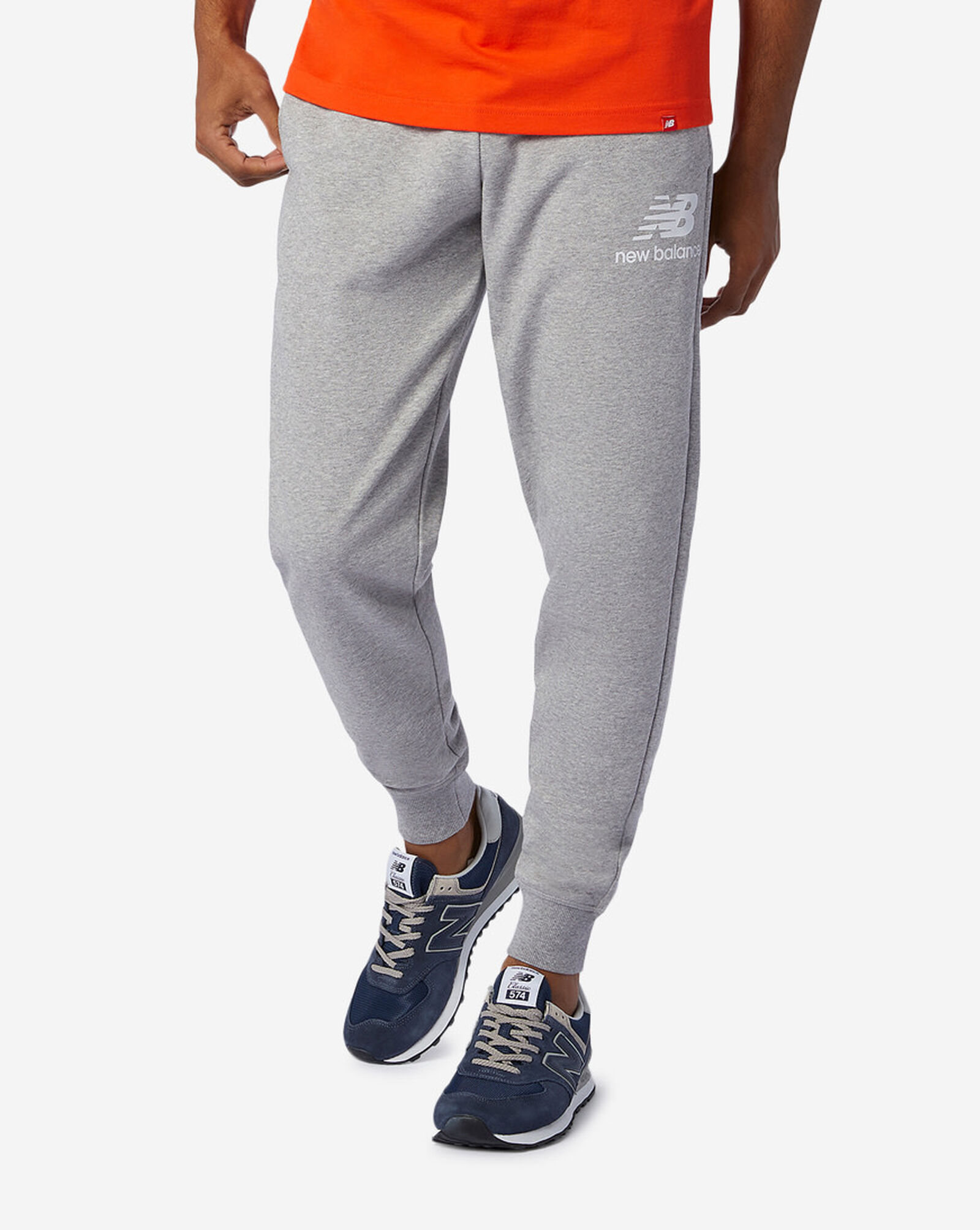 Shop New Balance Essential Stacked Logo Sweatpants MP03558-AG grey ...