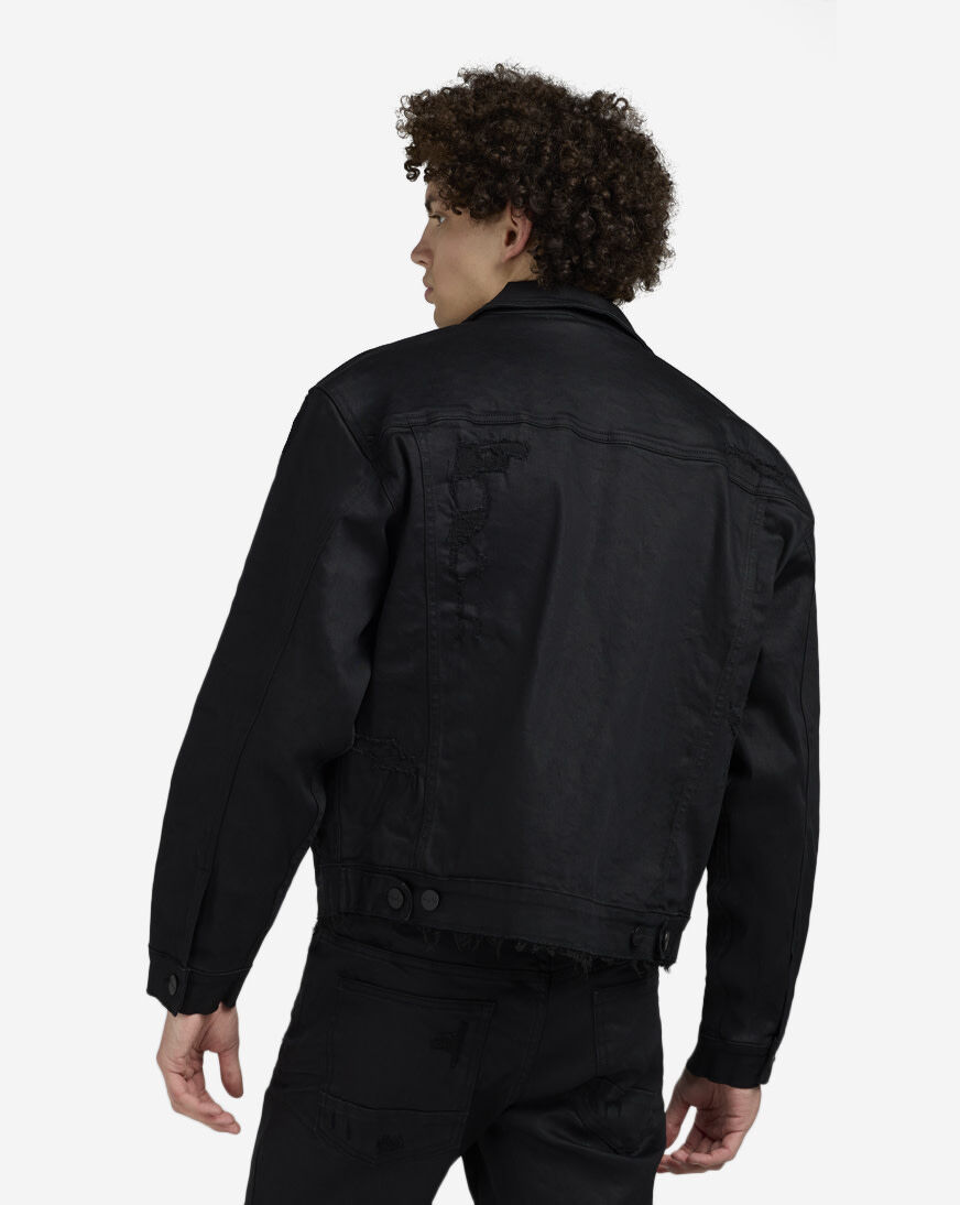 Shop Smoke Rise Cropped Basic Denim Jacket JJ23733SNZ-BLK black