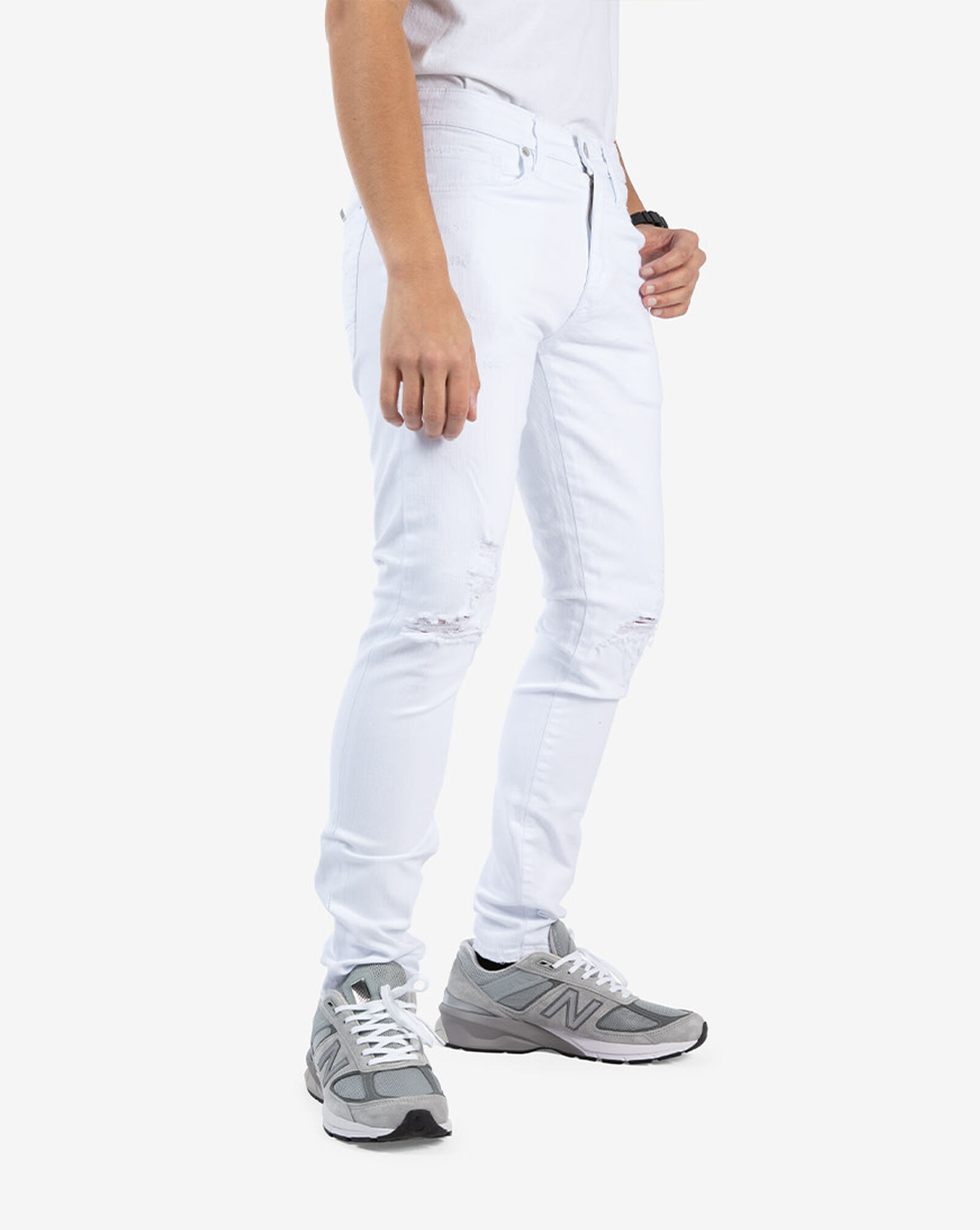 Shop Jordan Craig Open Knee Skinny Jeans JR1020AWHT white SNIPES USA