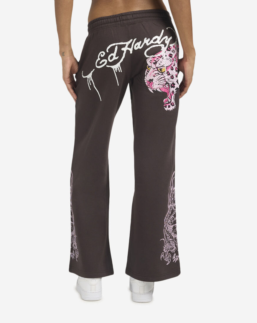 Shop Ed Hardy Rhinestone Wide Leg Fleece Pant EHW8200-106RS black