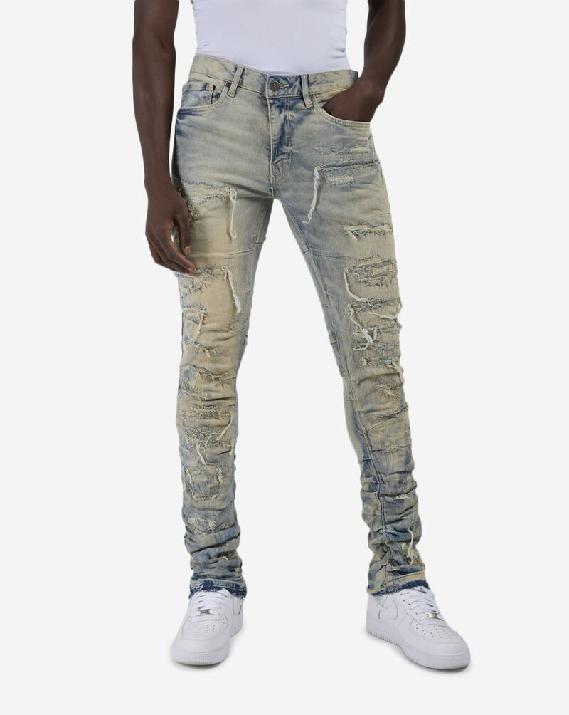 Jordan Craig Distressed Rip Repair Stacked Jeans JFT2257-ANT Blue 1