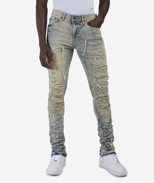 Distressed Rip Repair Stacked Jeans