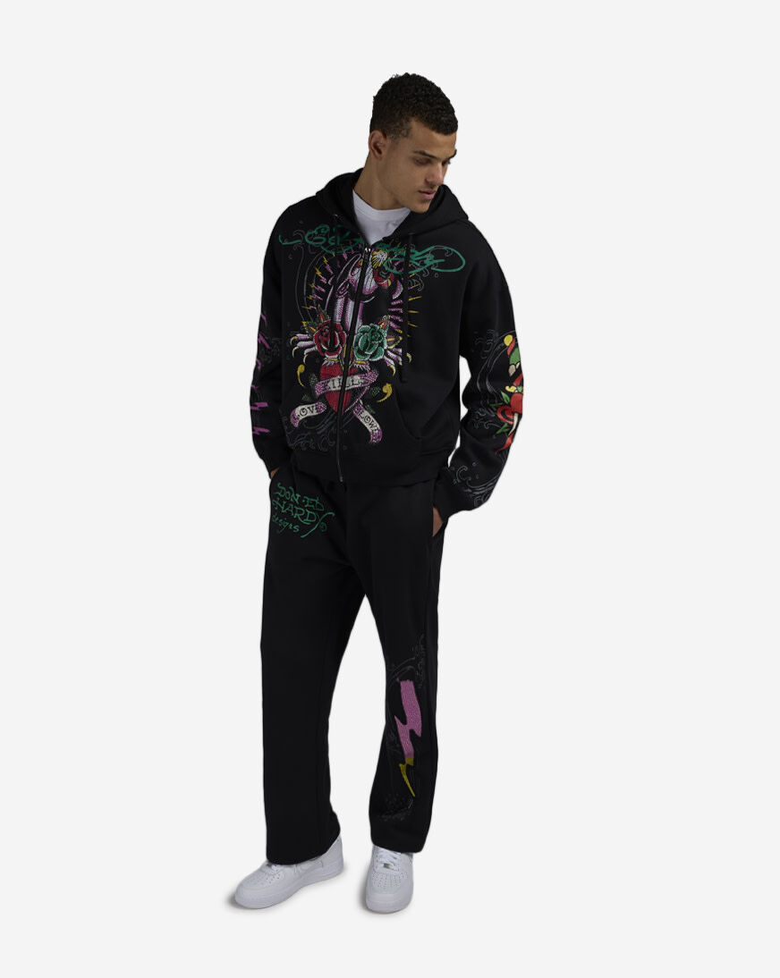 Shop Ed Hardy Panther Rose Fleece Pants EHM8008-7RS-BLK black