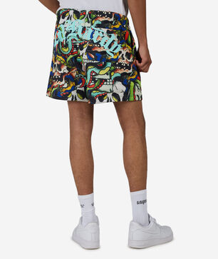 Skull Printed Mesh Short