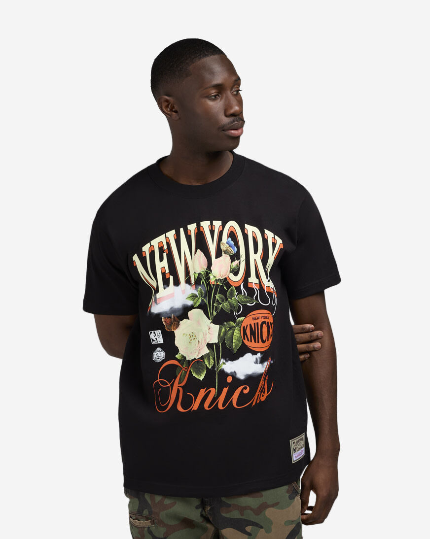 Shop Mitchell Ness Knicks Floral Tee TP14663-NYKBLCK black