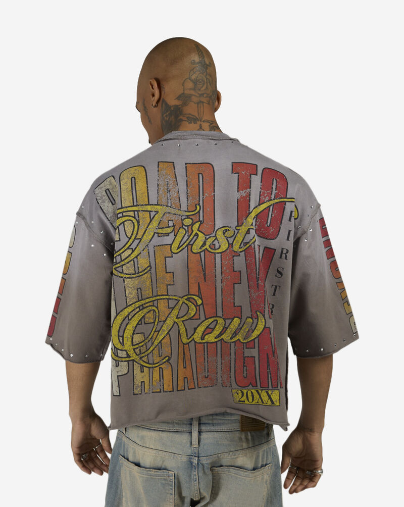 First Row Beyond Skeleton Mini Terry Cropped Tee FRM1046S-GRY Grey 2