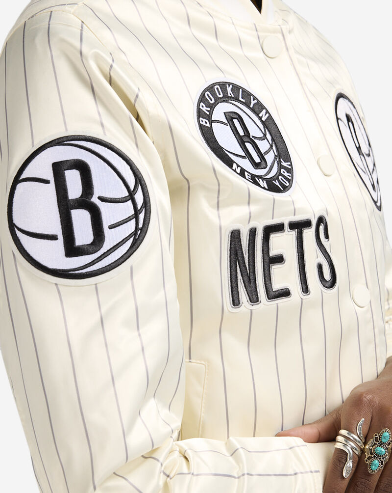 PRO STANDARD Brooklyn Nets Pinstripe Retro Satin Jacket BBNU515437-ELY White 3
