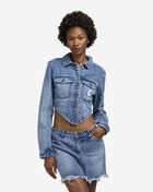 OG Old English Crop Corset Washed Denim Jacket
