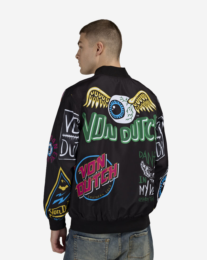 Shop Von Dutch Taslon Allover Print Jacket VD20007-BLK black