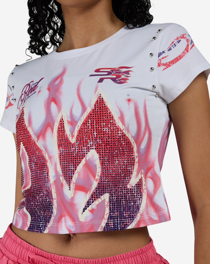 Smoke Rise Rib Knit Flame Rhinestone Tee RKT26S417SN-WHITE White 3