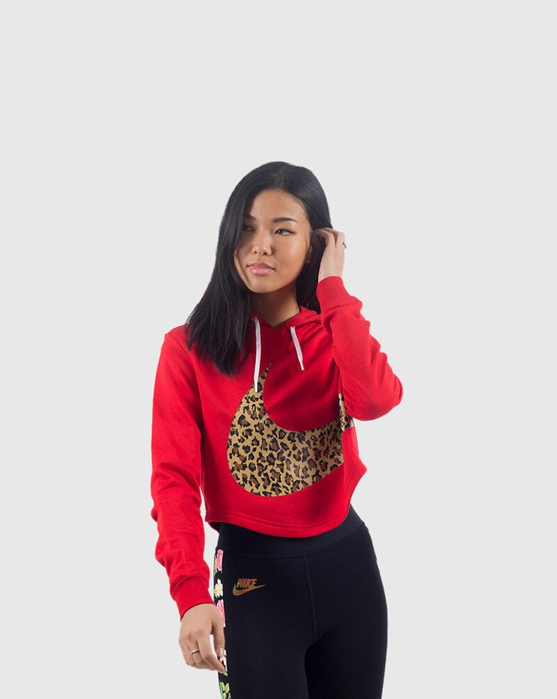 Shop Nike Nsw Crop Flc Hood Red/Leopard AV6166-657 SNIPES USA