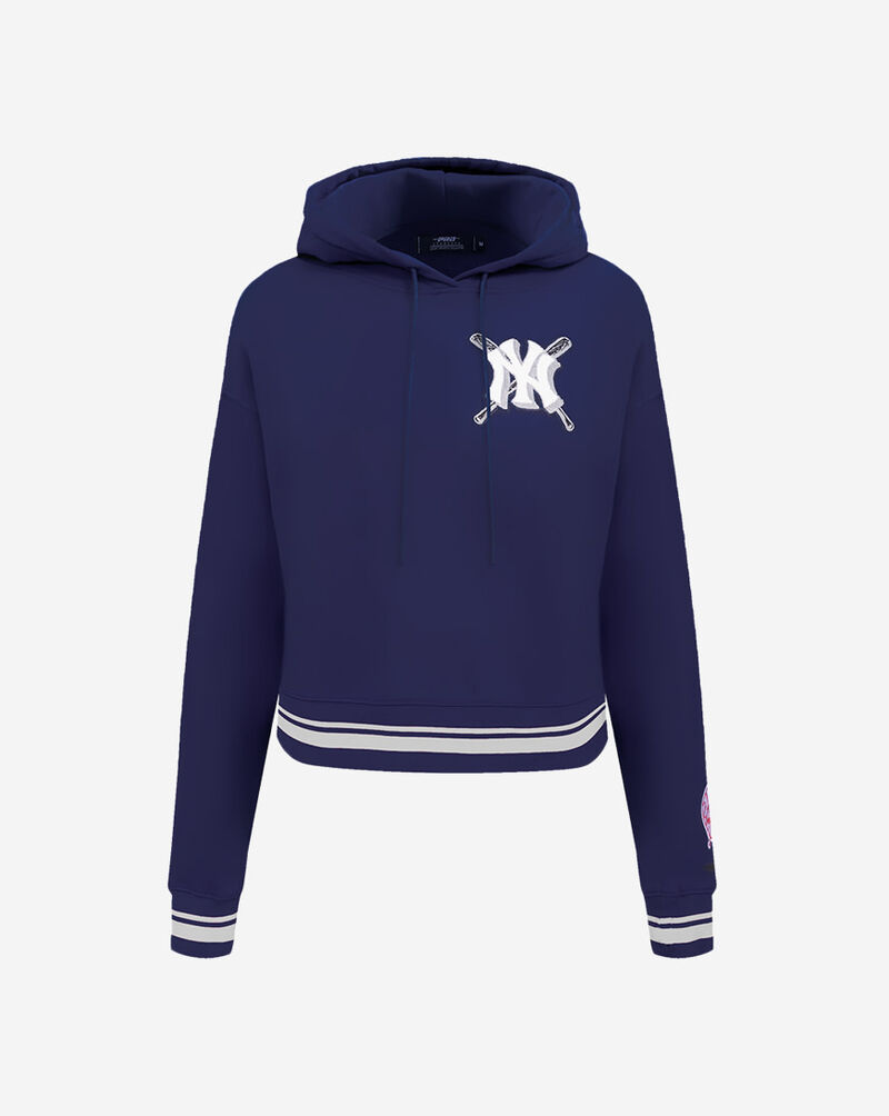 PRO STANDARD New York Yankees Mash Up Rib Fleece Cropped Pull Over Hoodie LNYC314706-MDN Blue 1