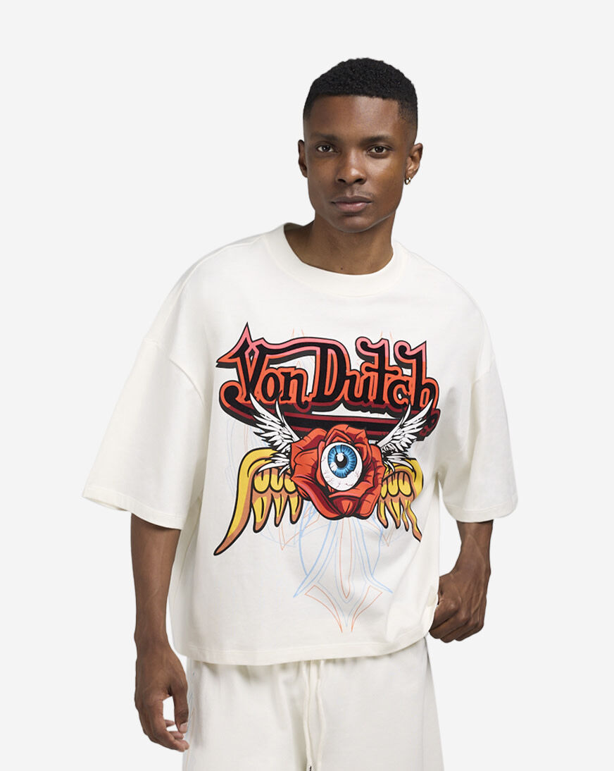 Shop Von Dutch Floral Logo Cropped Tee 4VND9B7764-ECRU white