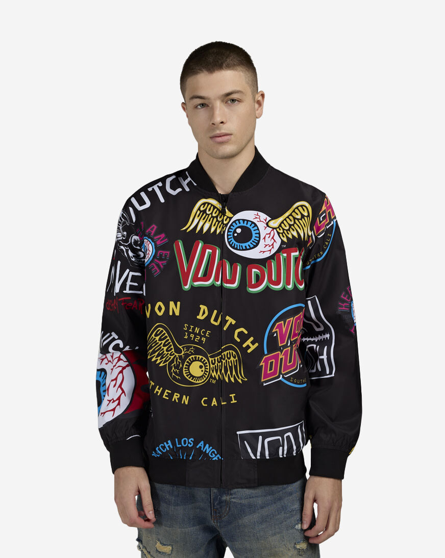 Shop Von Dutch Taslon Allover Print Jacket VD20007-BLK black