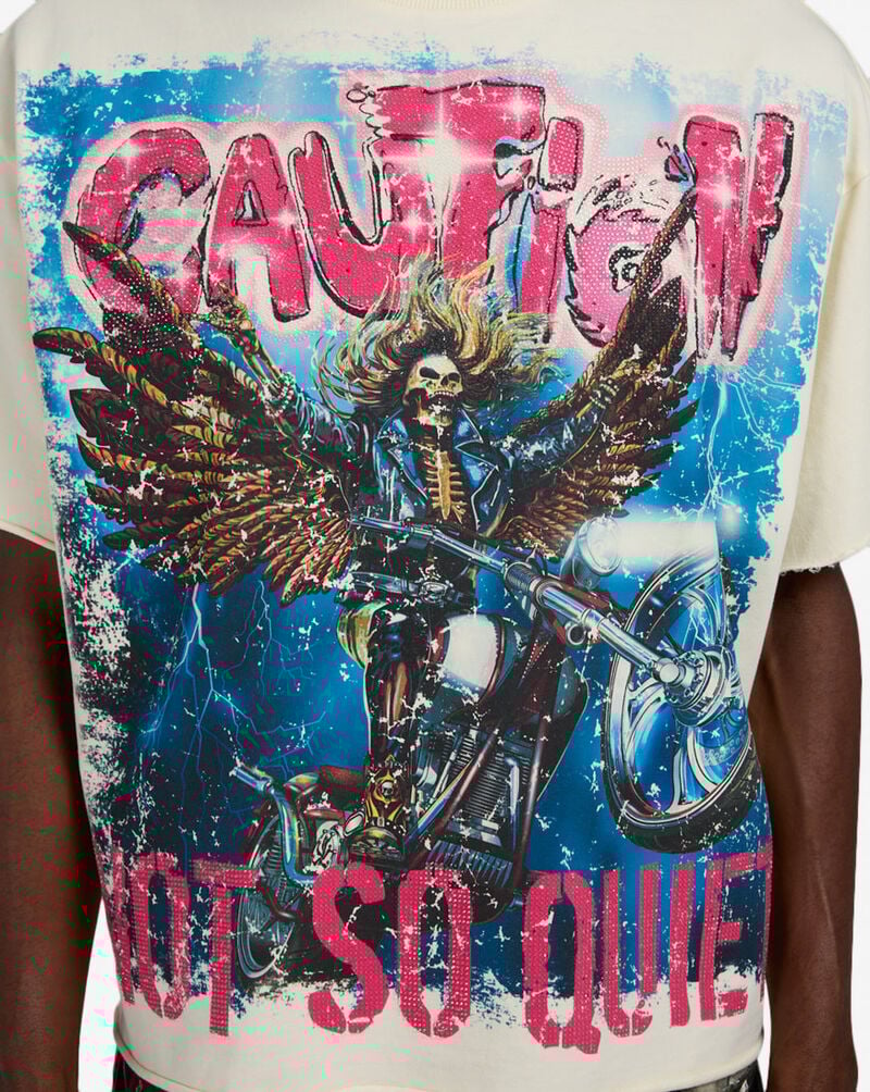 First Row Caution Not So Quiet Terry Cropped Tee FRM1001S-CRM Green 3