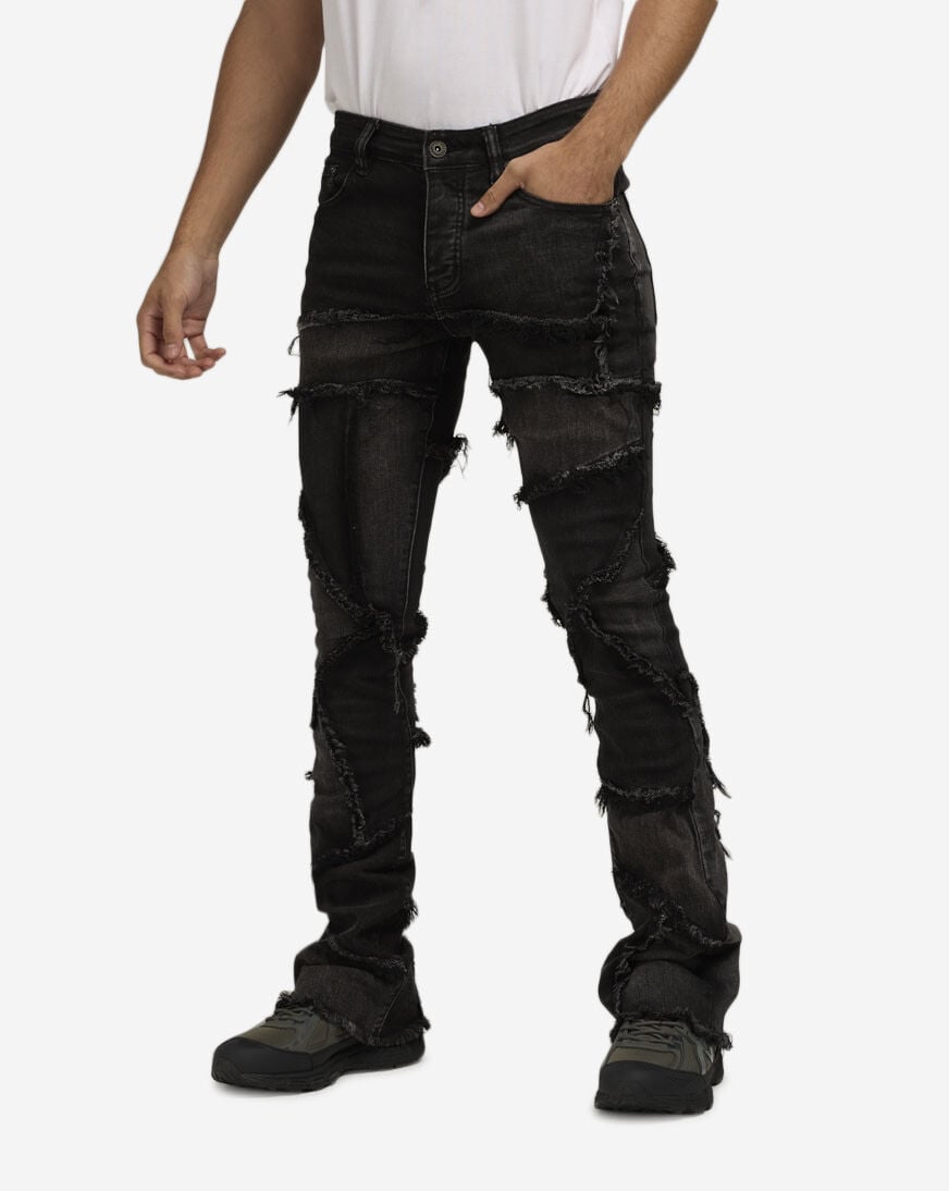 Shop Valabasas Patchwork Stacked Denim VLBS25101623-BLK Shop Valabasas Patchwork Stacked Denim VLBS25101623-BLK