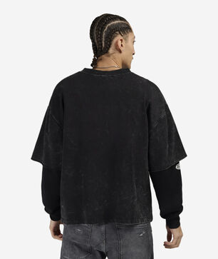 Fleece Embroidery Patch Long Sleeve Boxy 2-Fer Tee