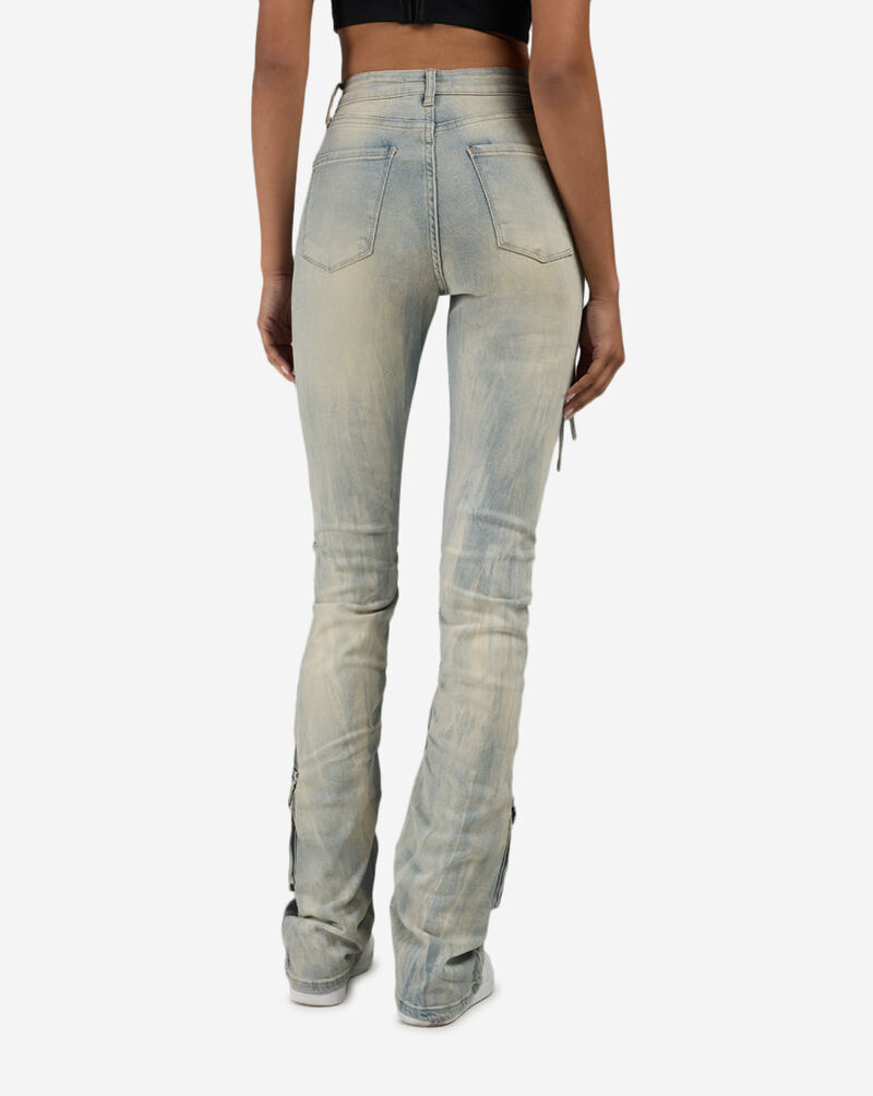 Smoke Rise Cargo Stacked Rhinestone Denim Pant RJP26S407SN-LEOBLUE Blue 2