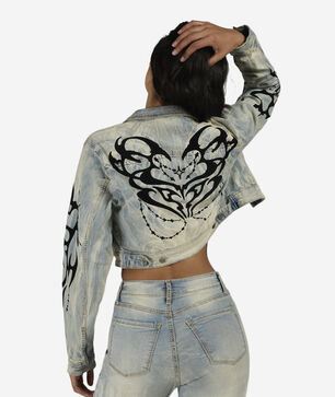 Flocked Thorn Heart Denim Jacket