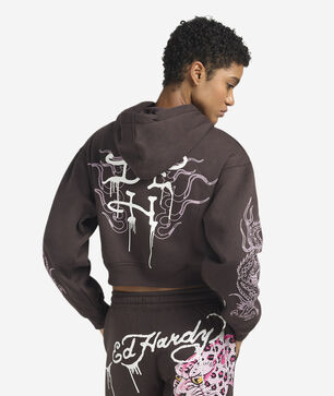 Rhinestone Leopard Pullover Fleece Hoodie