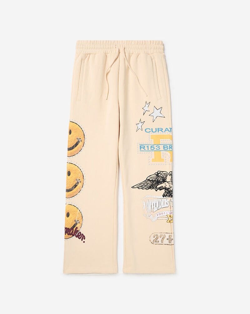 Smoke Rise Kids' Cropped Pull Over Tiger Smiley Fleece Pant BFP26F669SNZ cream 1