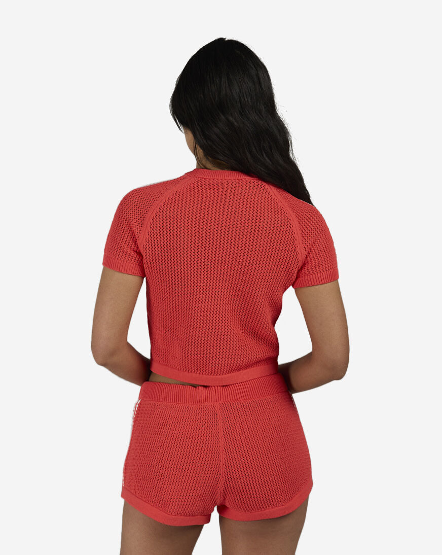 Shop adidas Cali Tee with Knitted Crochet Details KC6482 red