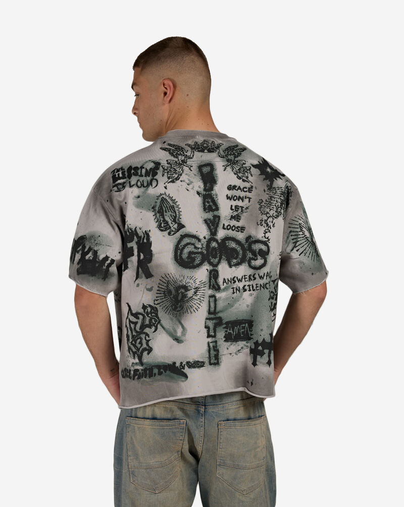 First Row Divine Chaos Cropped Terry Tee FRM3072S-GRY Grey 2