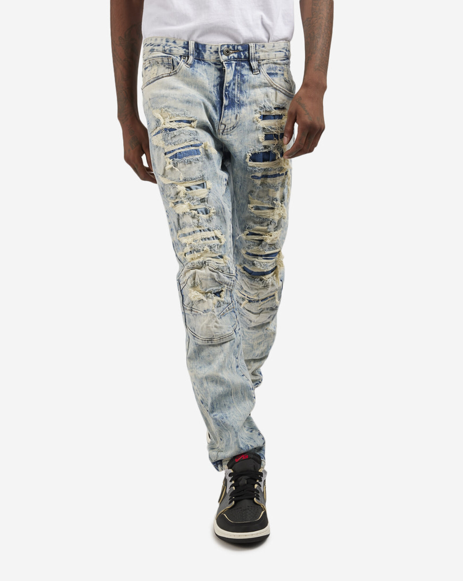 Shop Smoke Rise Heavy Rip and Repair Denim Jeans JP20634R3TBL blue