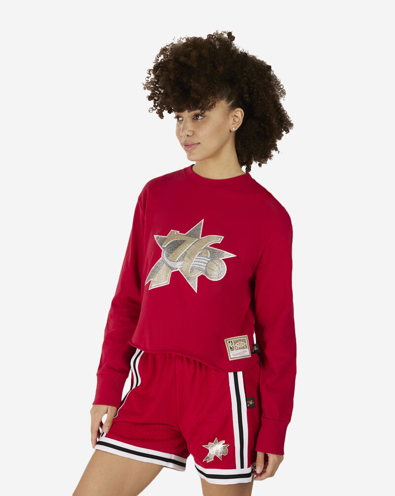 Mitchell  Ness Philadelphia 76ers NBA Glitter Crop Crewneck WCCT6858-P76YYPPPRED1 Red 1