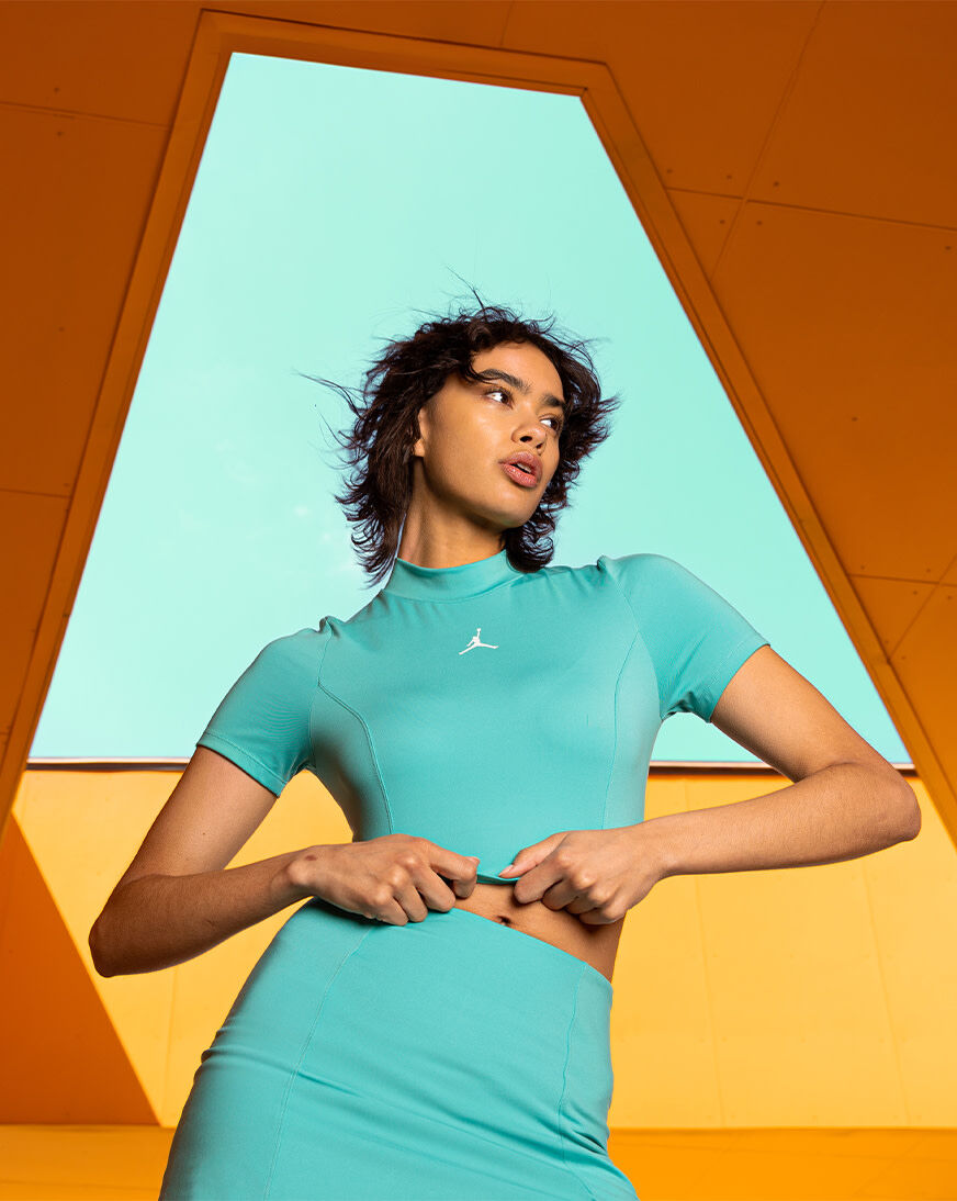 Shop Jordan Short-Sleeve Knit Crop Top HJ0083-392 blue | SNIPES USA