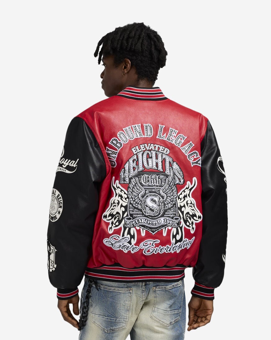 Shop Smoke Rise Legacy PU Varsity Jacket OH25699SN-RED red